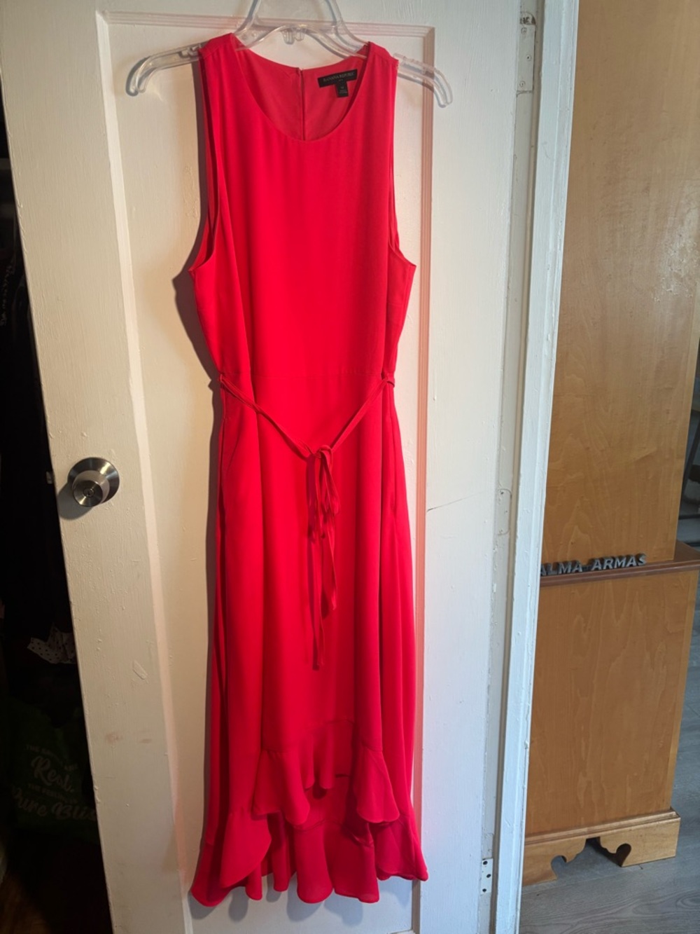 Banana Republic Red Sleeveless High-Low Ruffle-Hem Dress